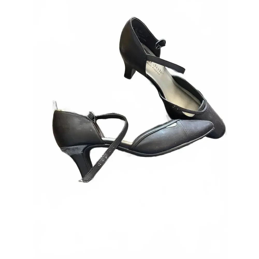 Soft Style By Hush Puppies Womens Size 7 Black Ankle Strap Comfort Focused Pumps